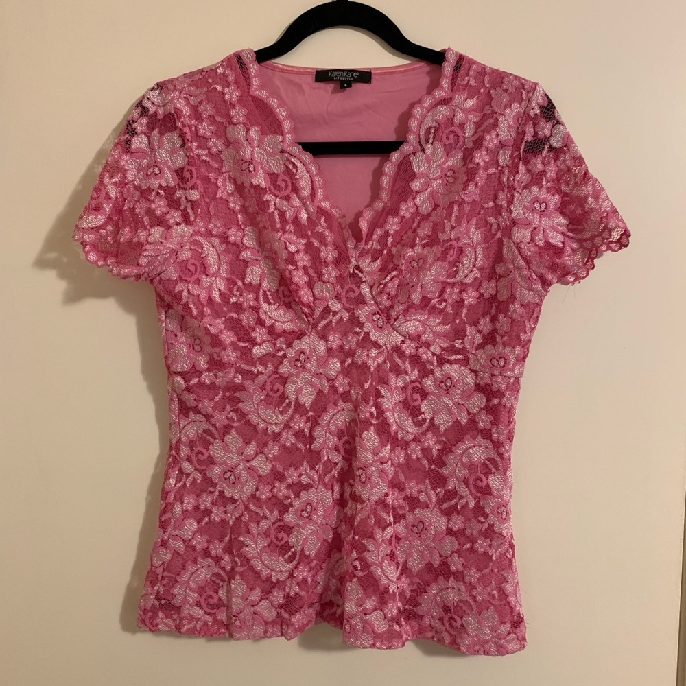 Vintage Karen Kane Pink Lace Top, Size L